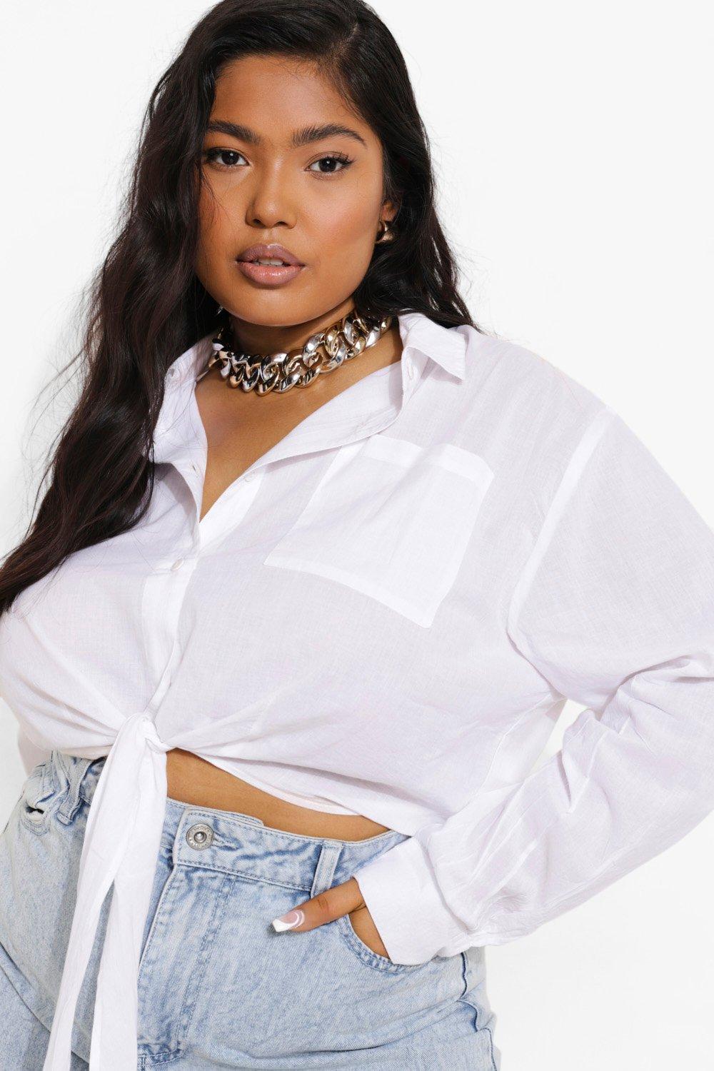 plus size white cotton blouse