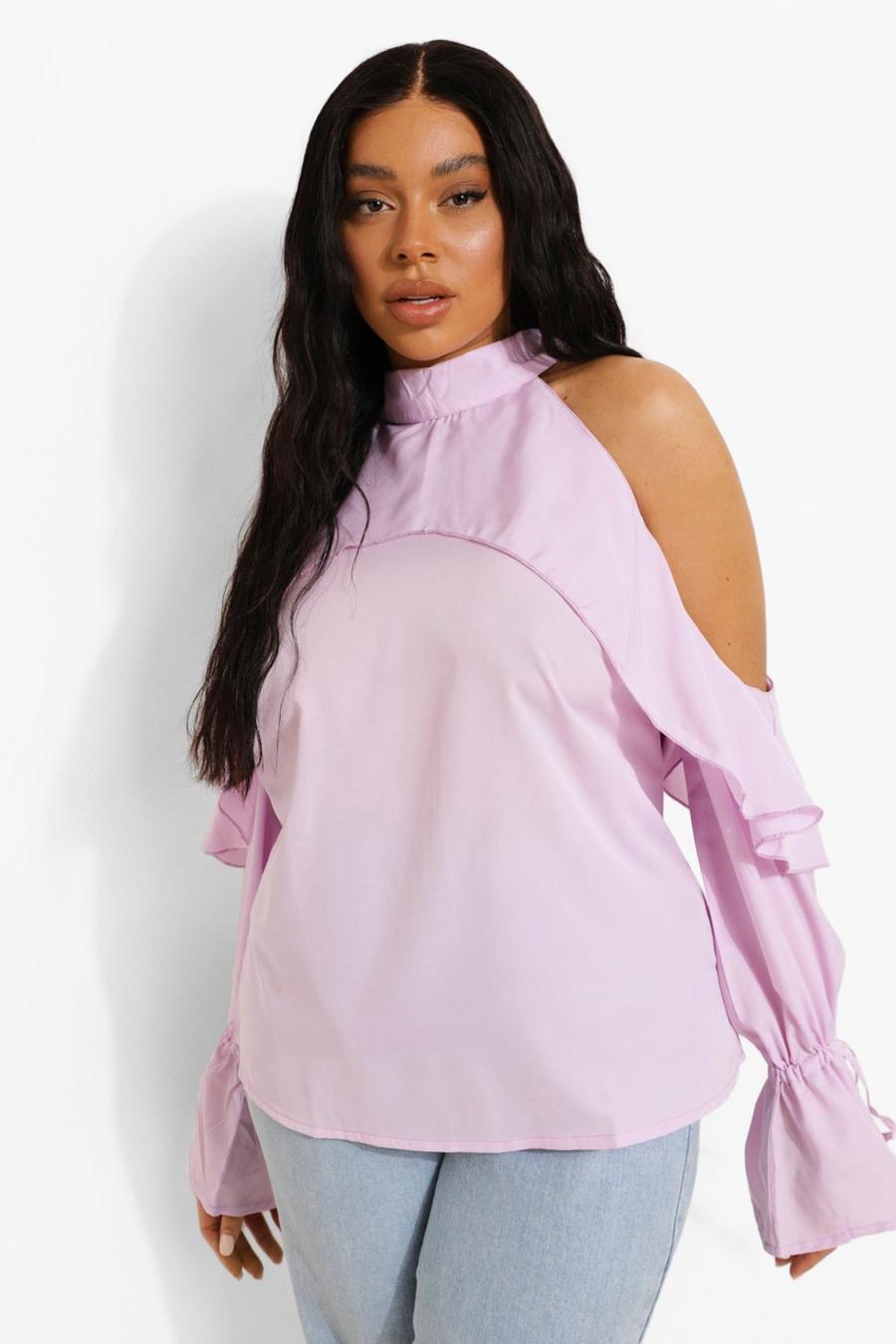Lilac Plus Ruffle Cold Shoulder Top image number 1