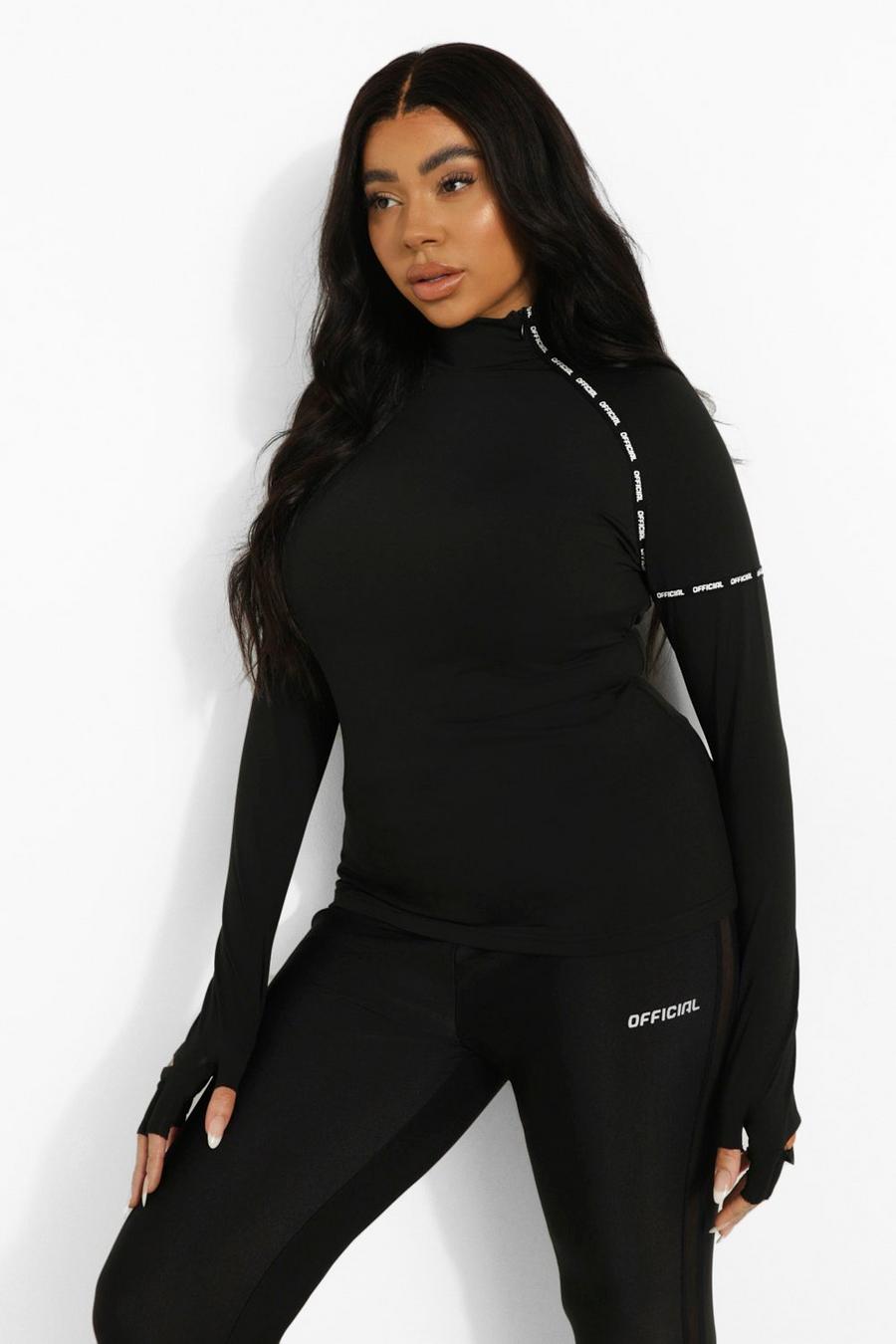 Black Plus Tape Funnel Neck Active Top With Gloves image number 1