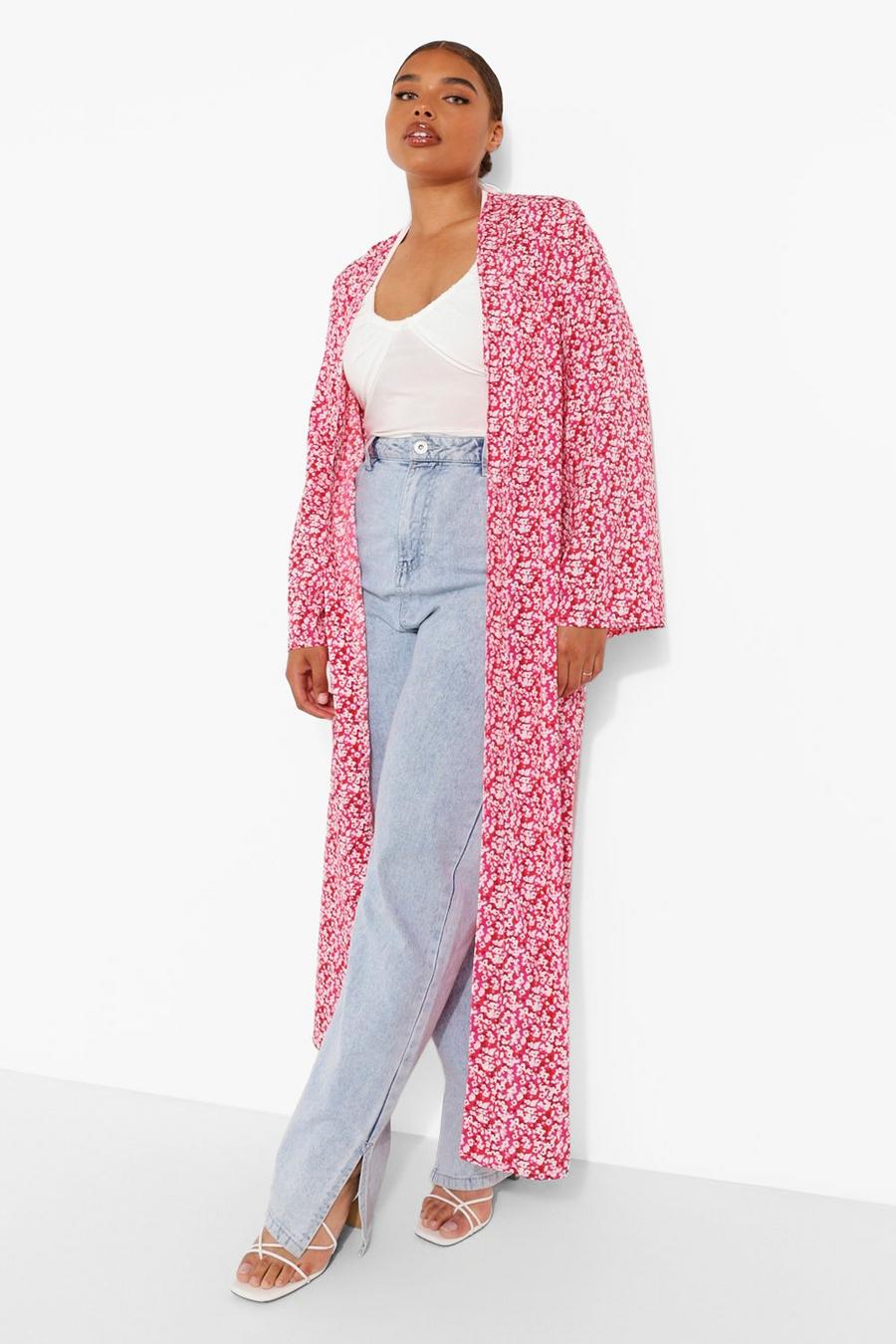 Red Plus Ditsy Floral Kimono image number 1