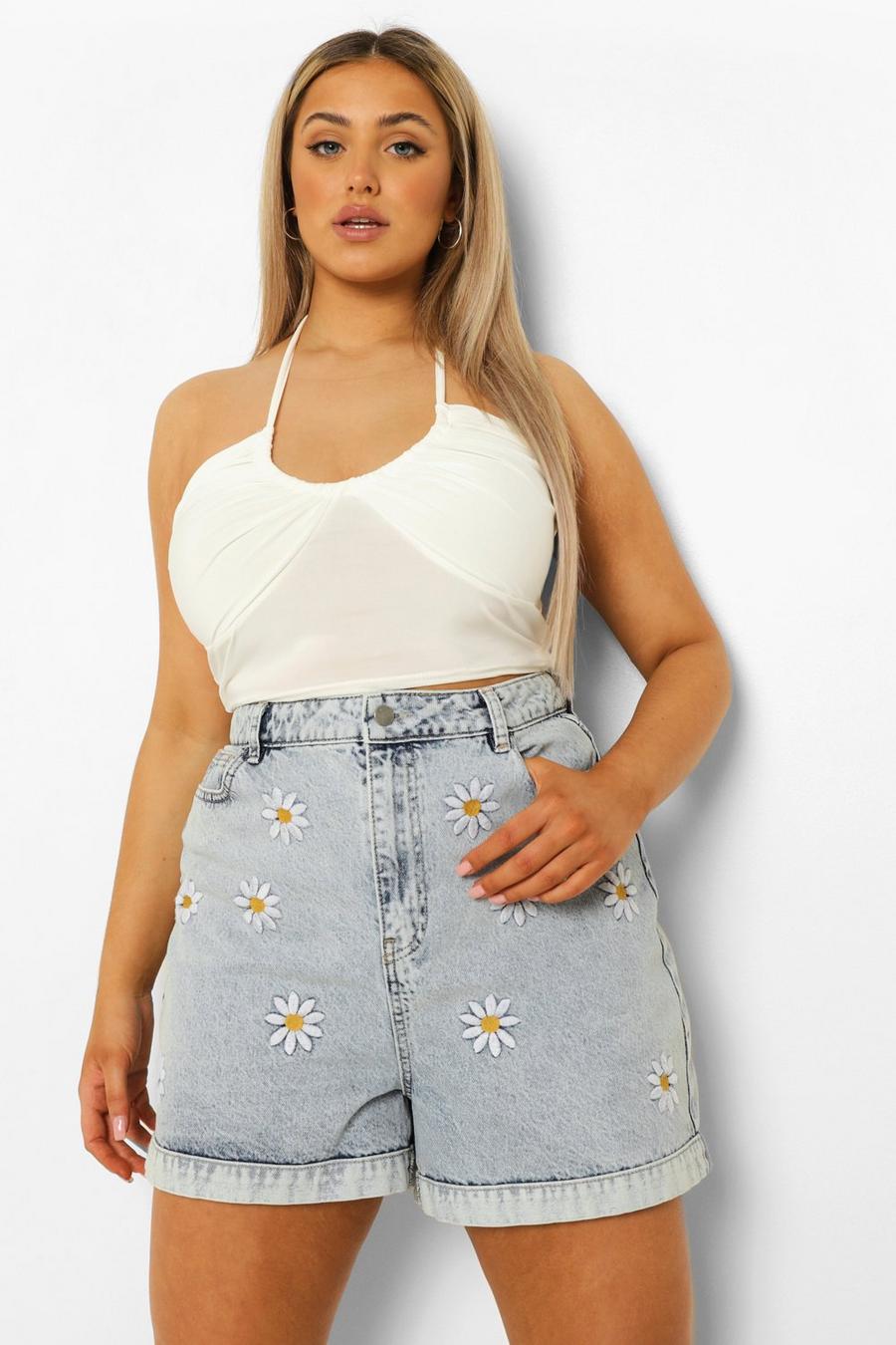 Ice blue Plus - Mom shorts med blommor image number 1