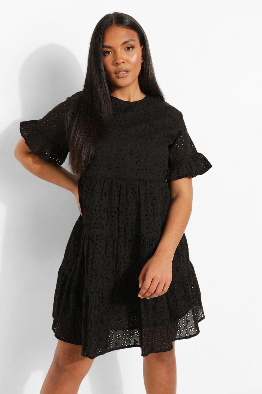 Black broderie anglaise smock dress sale