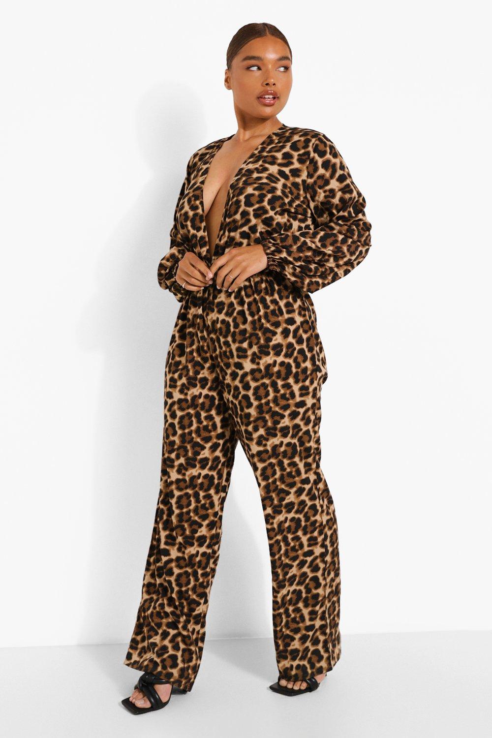 Boohoo Leopard Plisse Belted Romper in Black Womens Clothing Jumpsuits and rompers Playsuits 