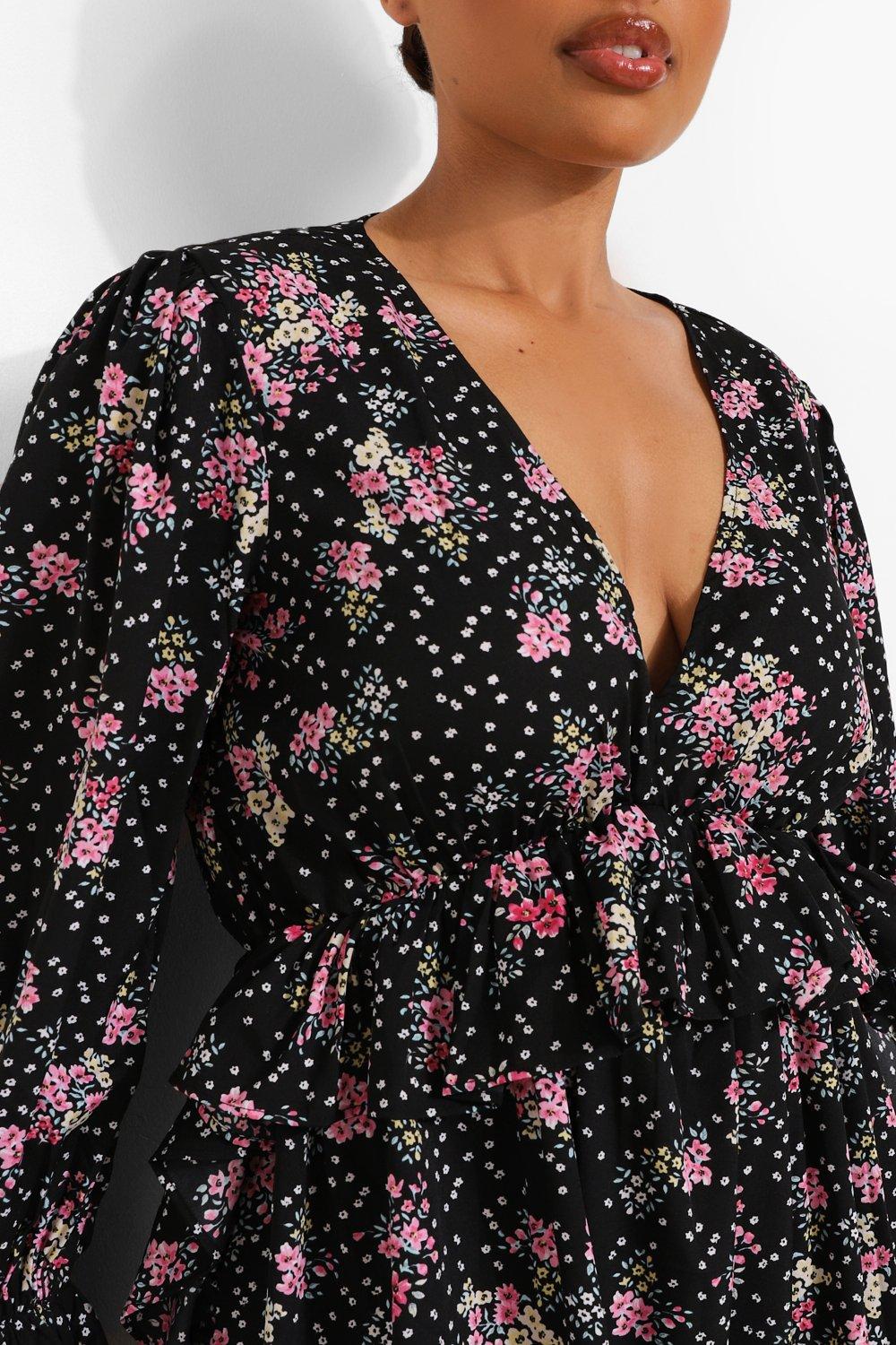 Grande taille Robe longue fleurs et volants