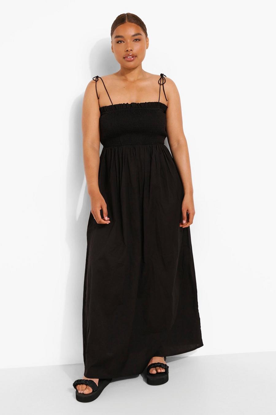 Black Plus Woven Shirred Maxi Dress image number 1