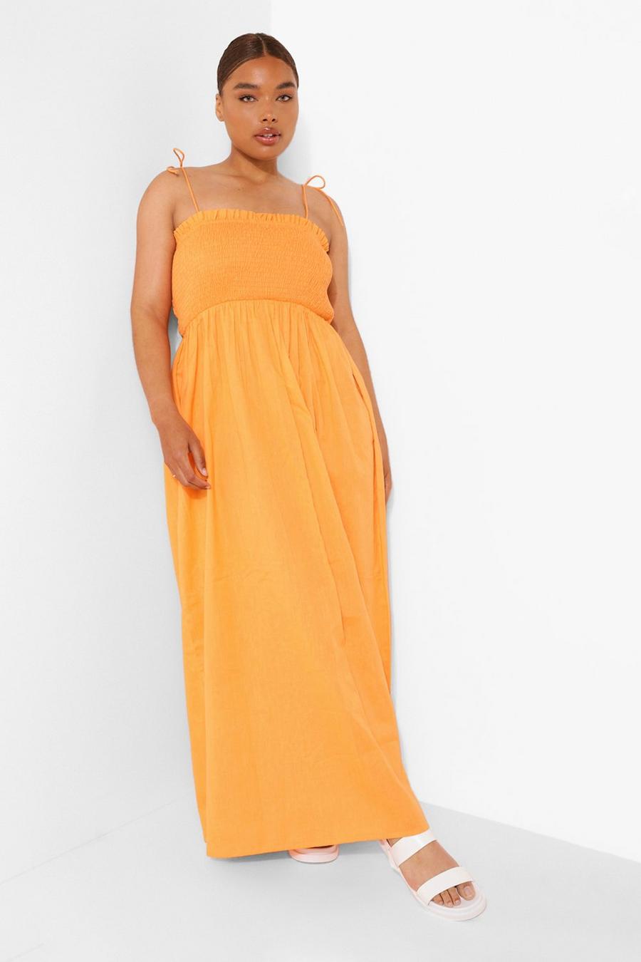 Plus gerafftes Maxikleid, Orange image number 1