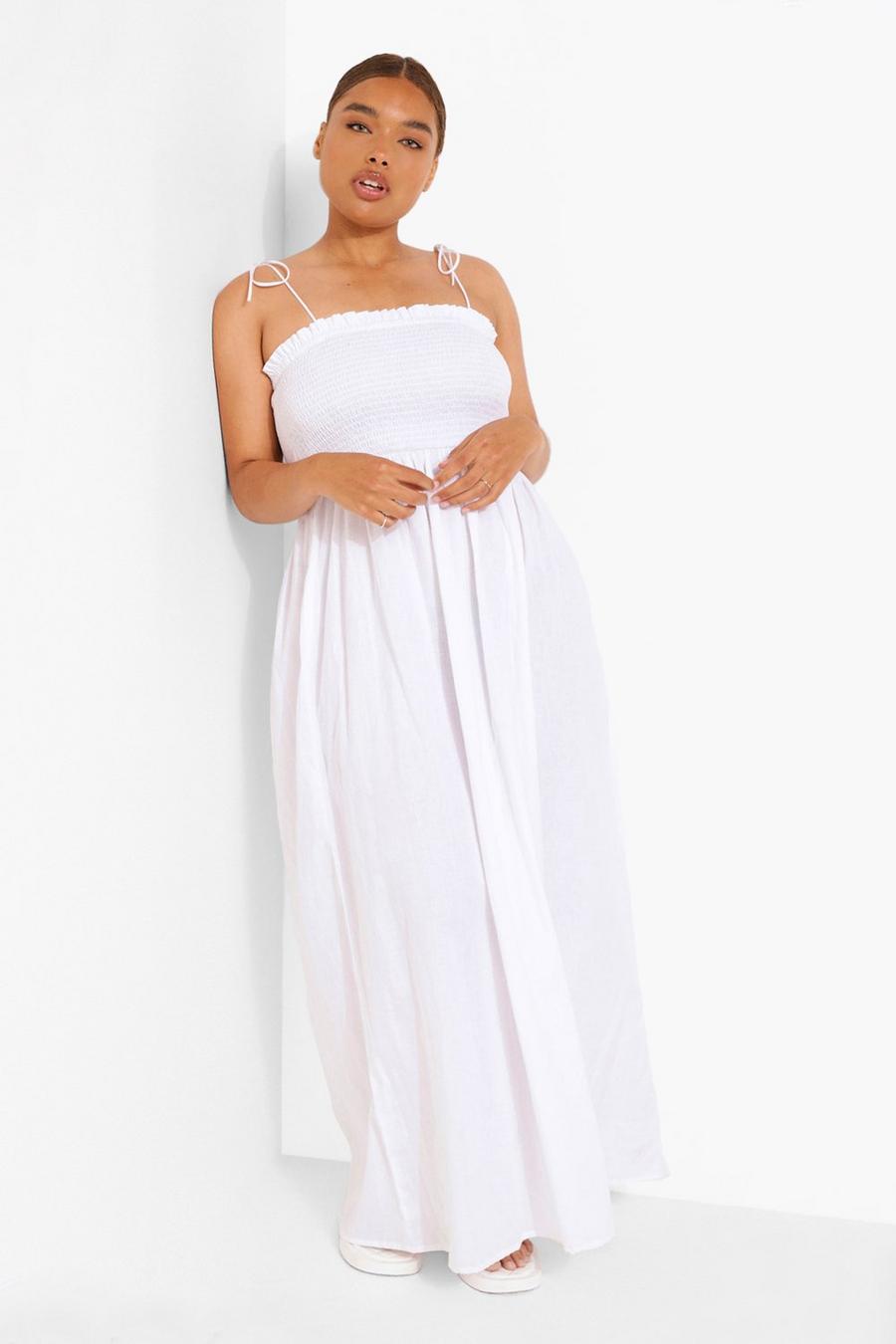 White Plus Woven Shirred Maxi Dress