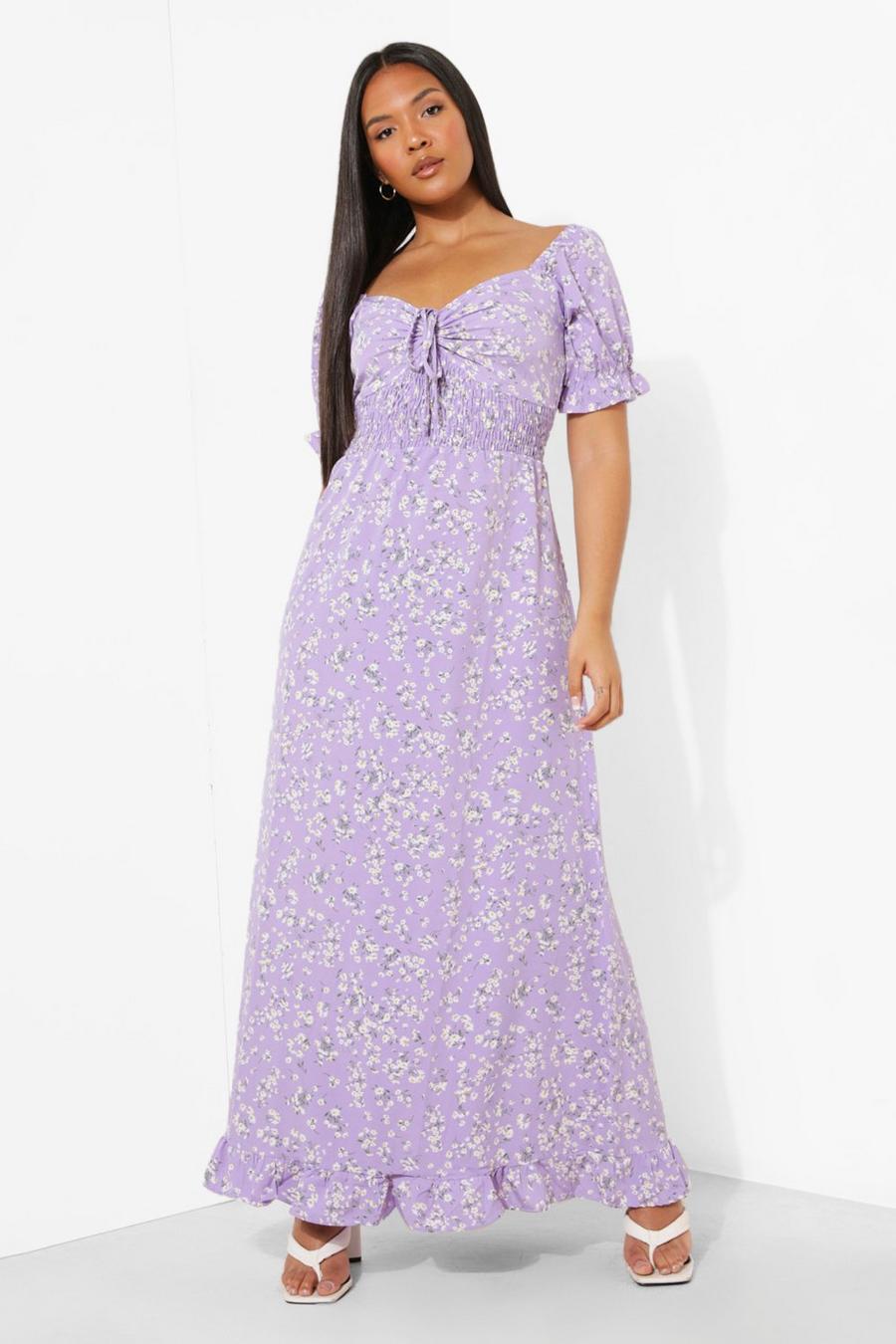 Lilac Plus Woven Ditsy Floral Shirred Maxi Dress image number 1