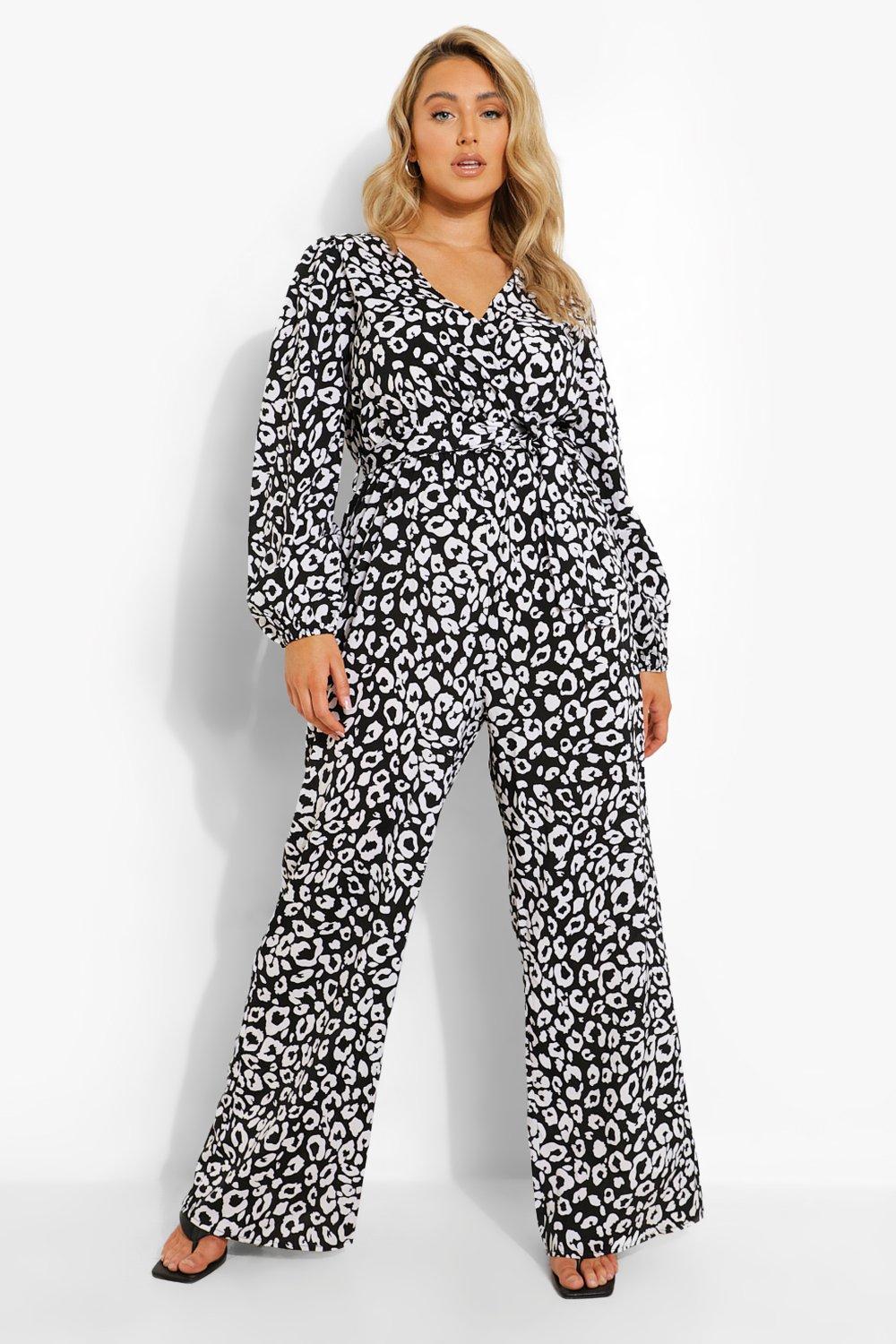 Plus Woven Animal Print Wrap Jumpsuit boohoo NO