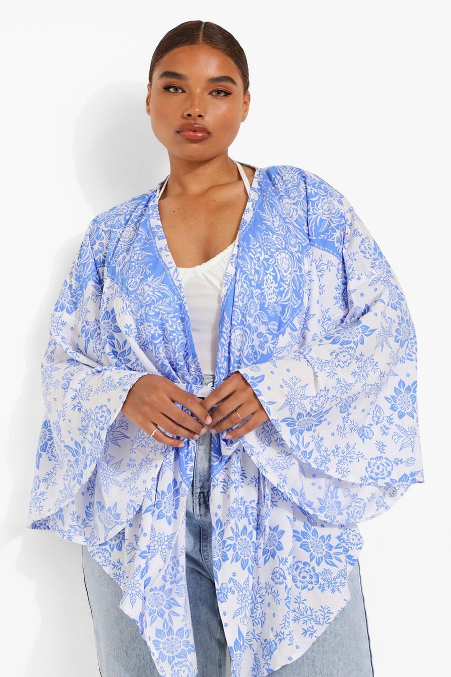 Blue Plus Porcelain Wrap Kimono Sleeve Top image number 1