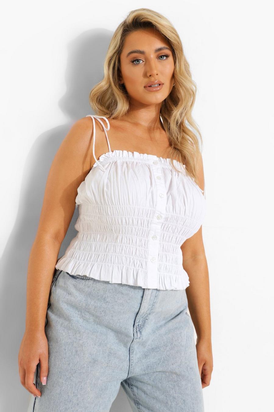 White Plus Ruffle Tie Shoulder Top image number 1