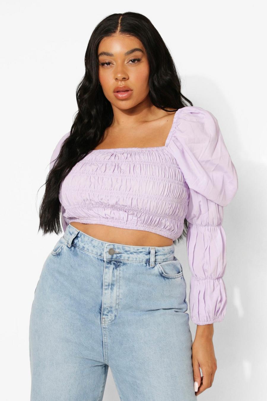 Lilac Plus Shirred Puff Sleeve Top image number 1