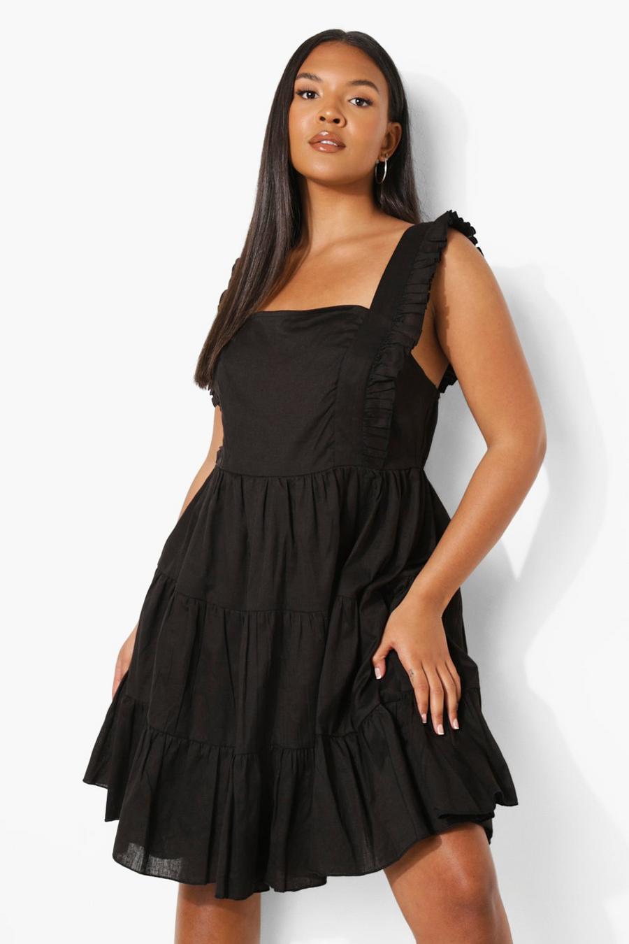 Black Plus Ruffle Strappy Tiered Smock Dress image number 1