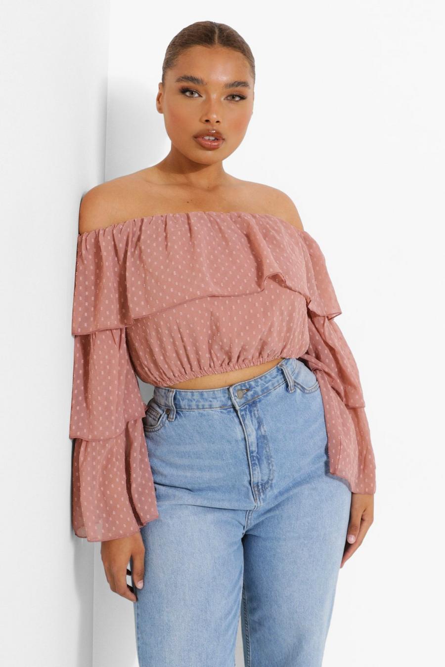 Blush Plus Dobby Ruffled Off The Shoulder Top image number 1