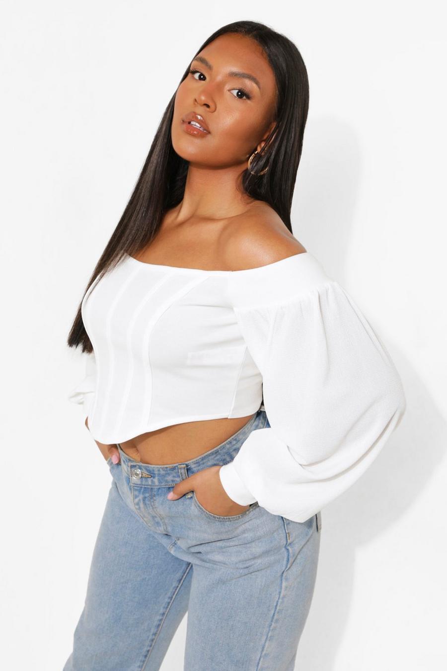 White Plus Dobby Ruffled Off The Shoulder Top image number 1