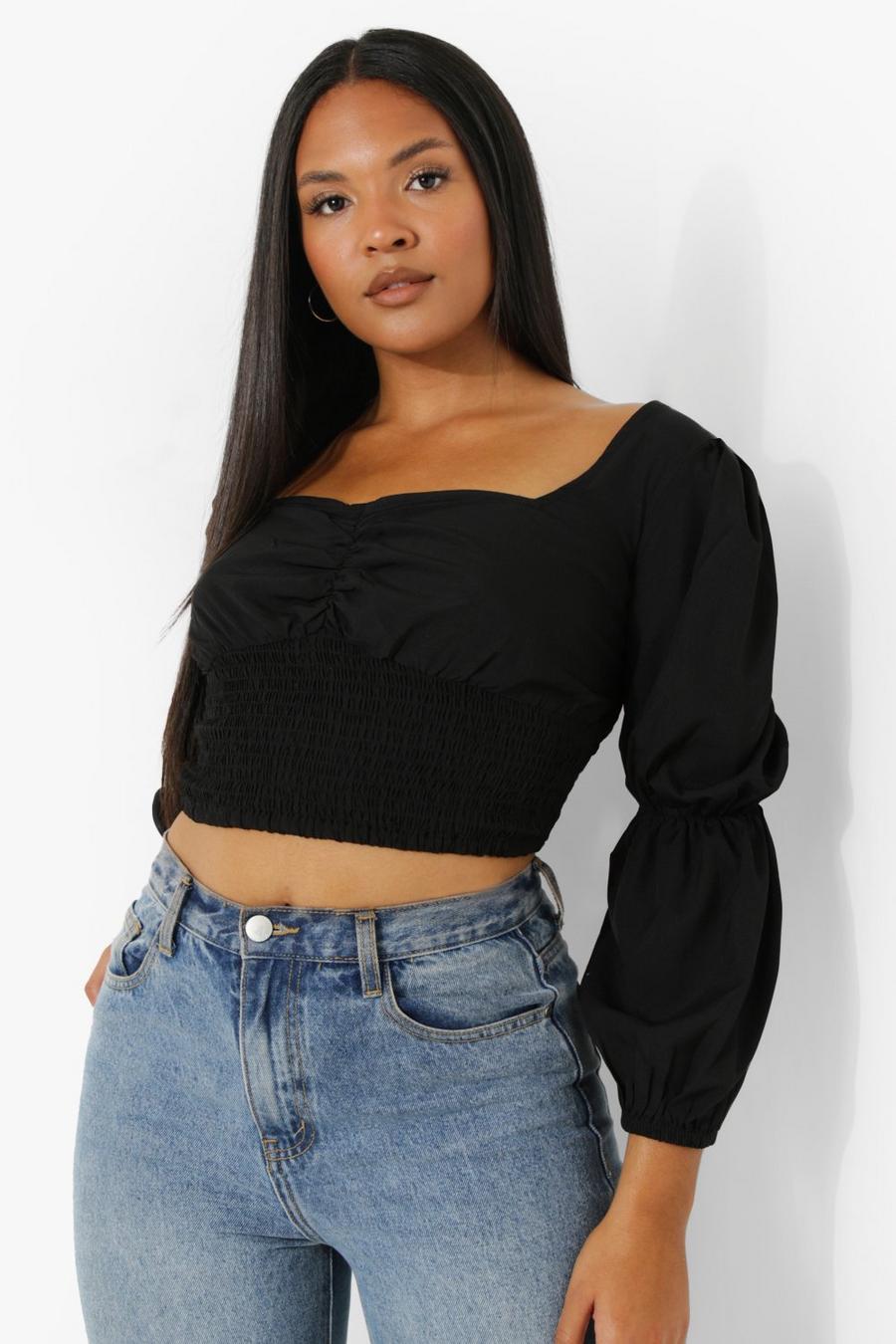 Black Plus Woven Puff Sleeve Top image number 1