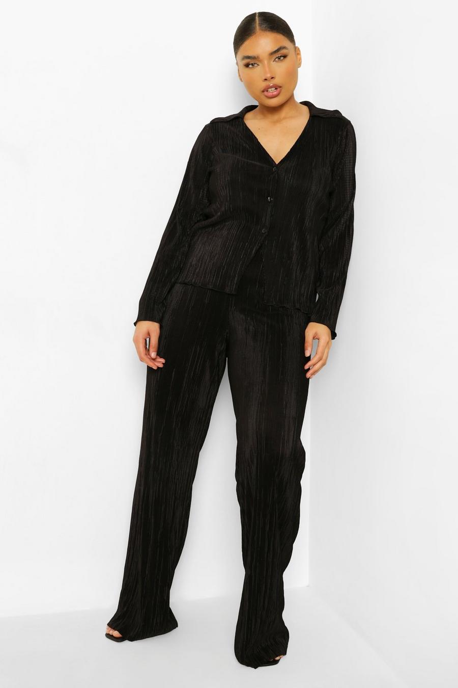 Black Plus Plisse Wide Leg Trousers image number 1