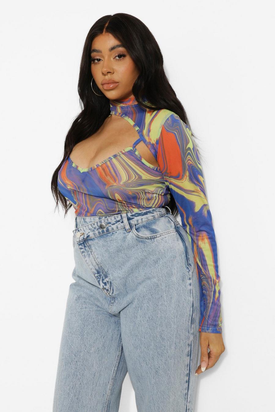 Multi Plus Marble Cut Out Bodysuit image number 1