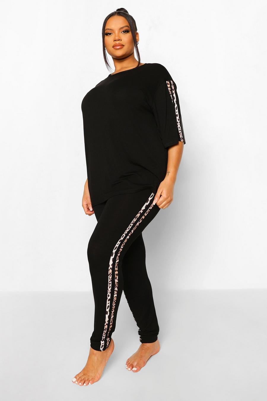 Black nero Plus Leopard Side Stripe Loungewear Set