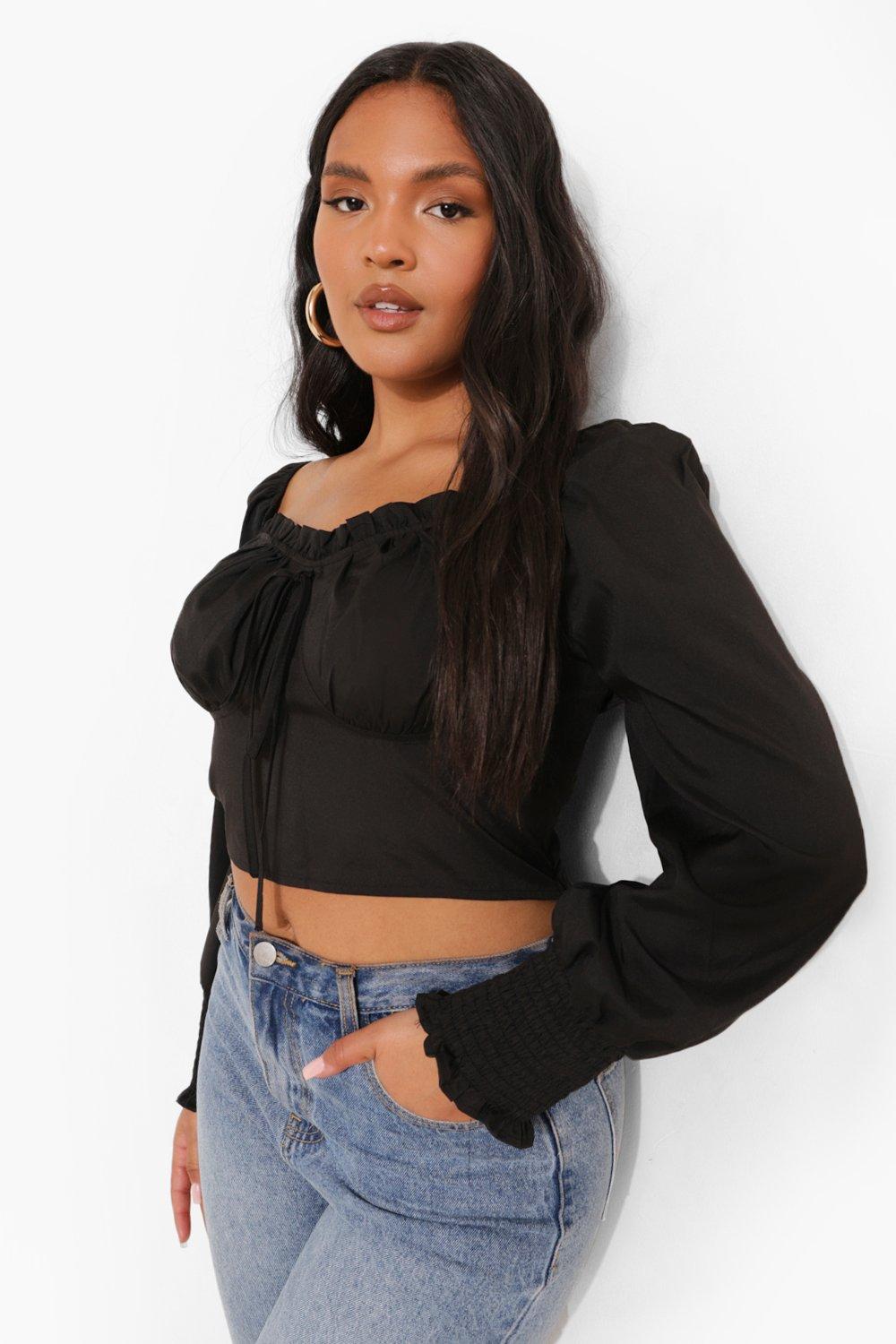 puff sleeve crop top plus size