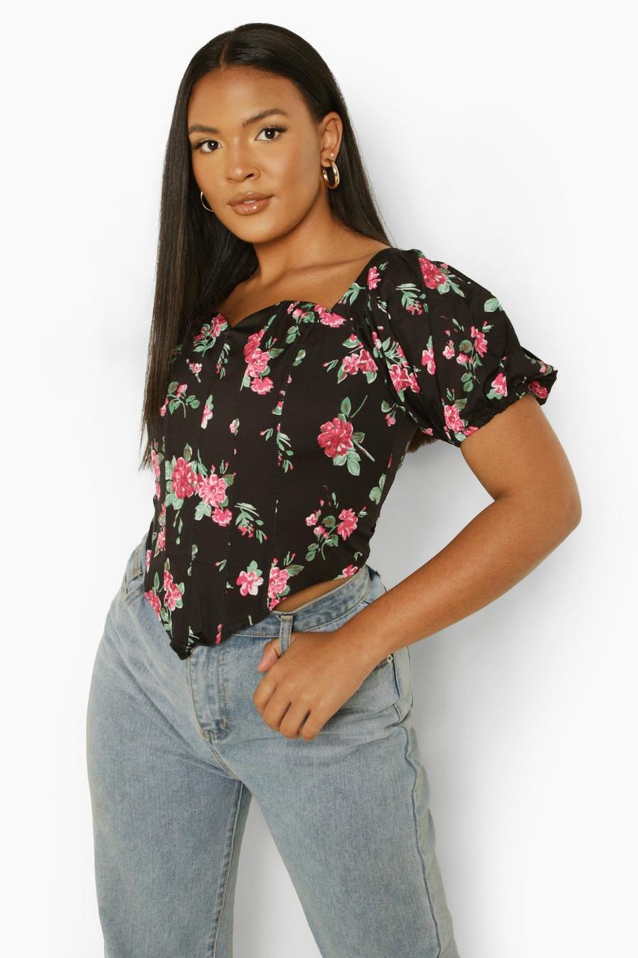 Floral Puff Sleeve Corset