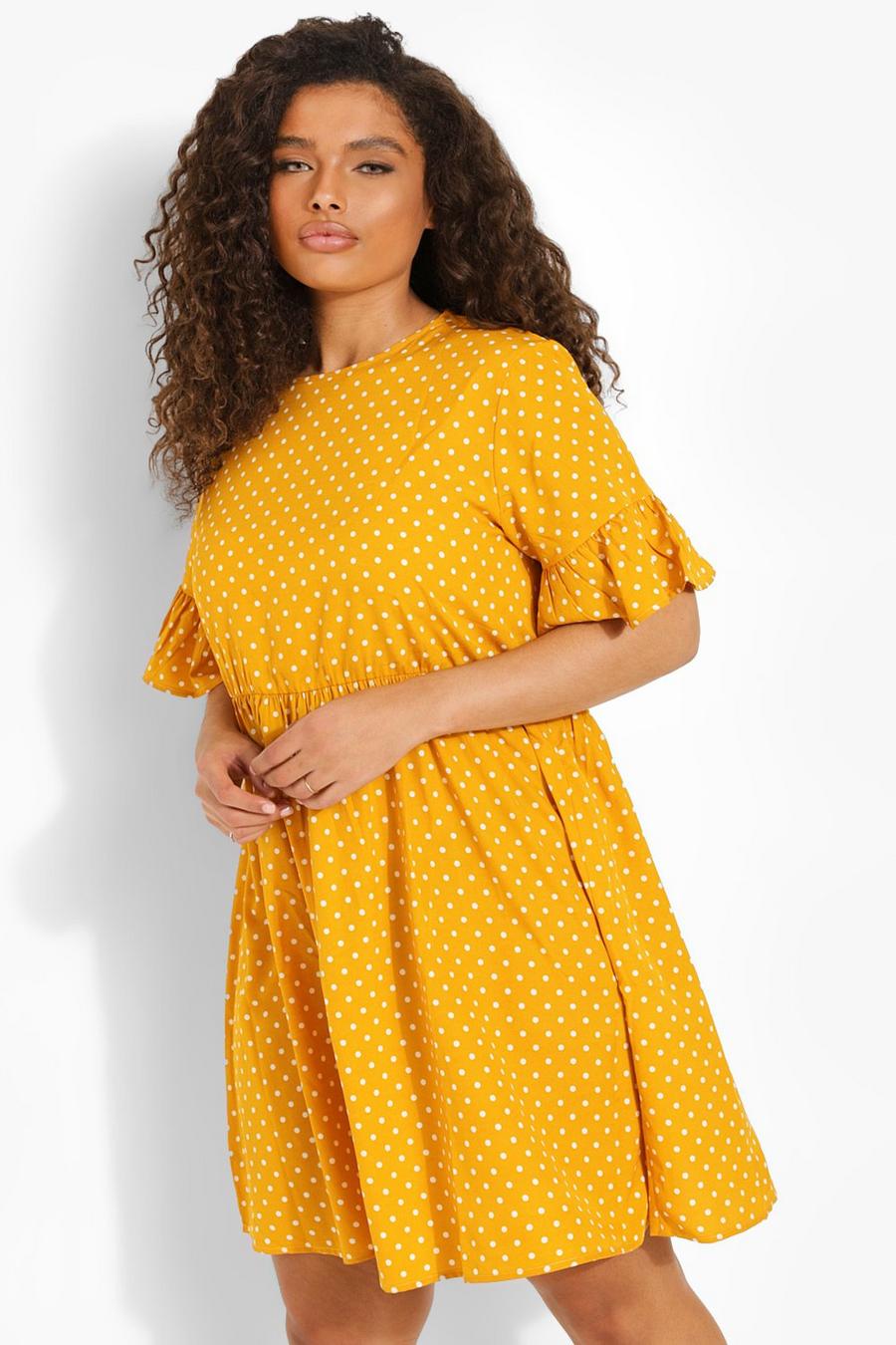 Mustard Plus Woven Polka Dot Floral Smock Dress image number 1