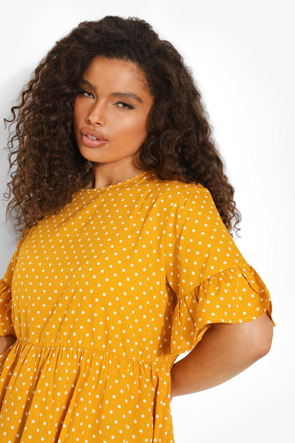 Boohoo yellow polka sales dot dress