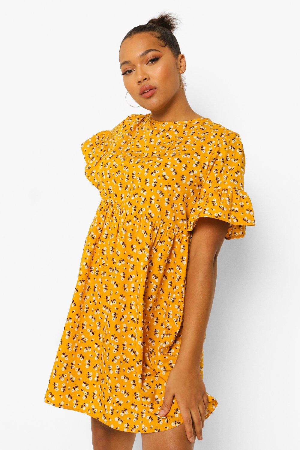 Plus Woven Ditsy Floral Smock Dress
