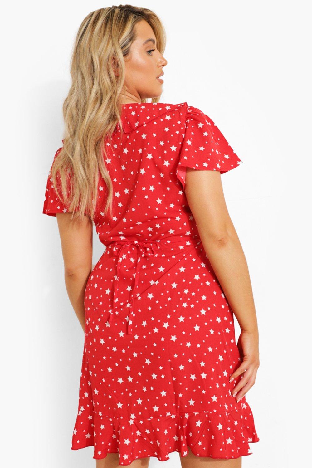 Red star print store dress