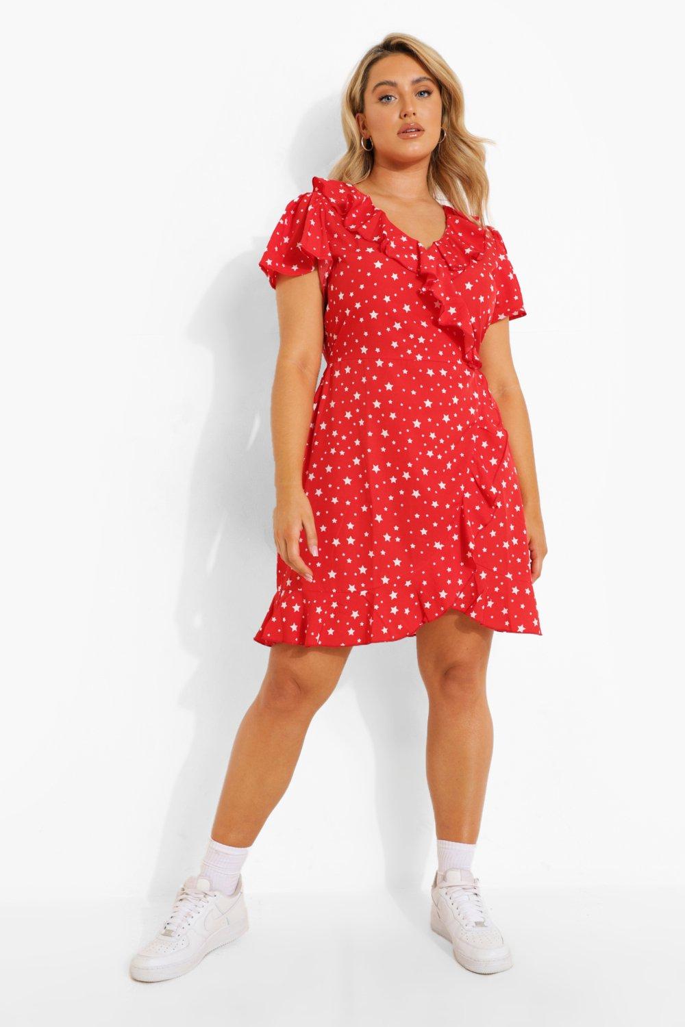 Boohoo star print shop wrap midi dress