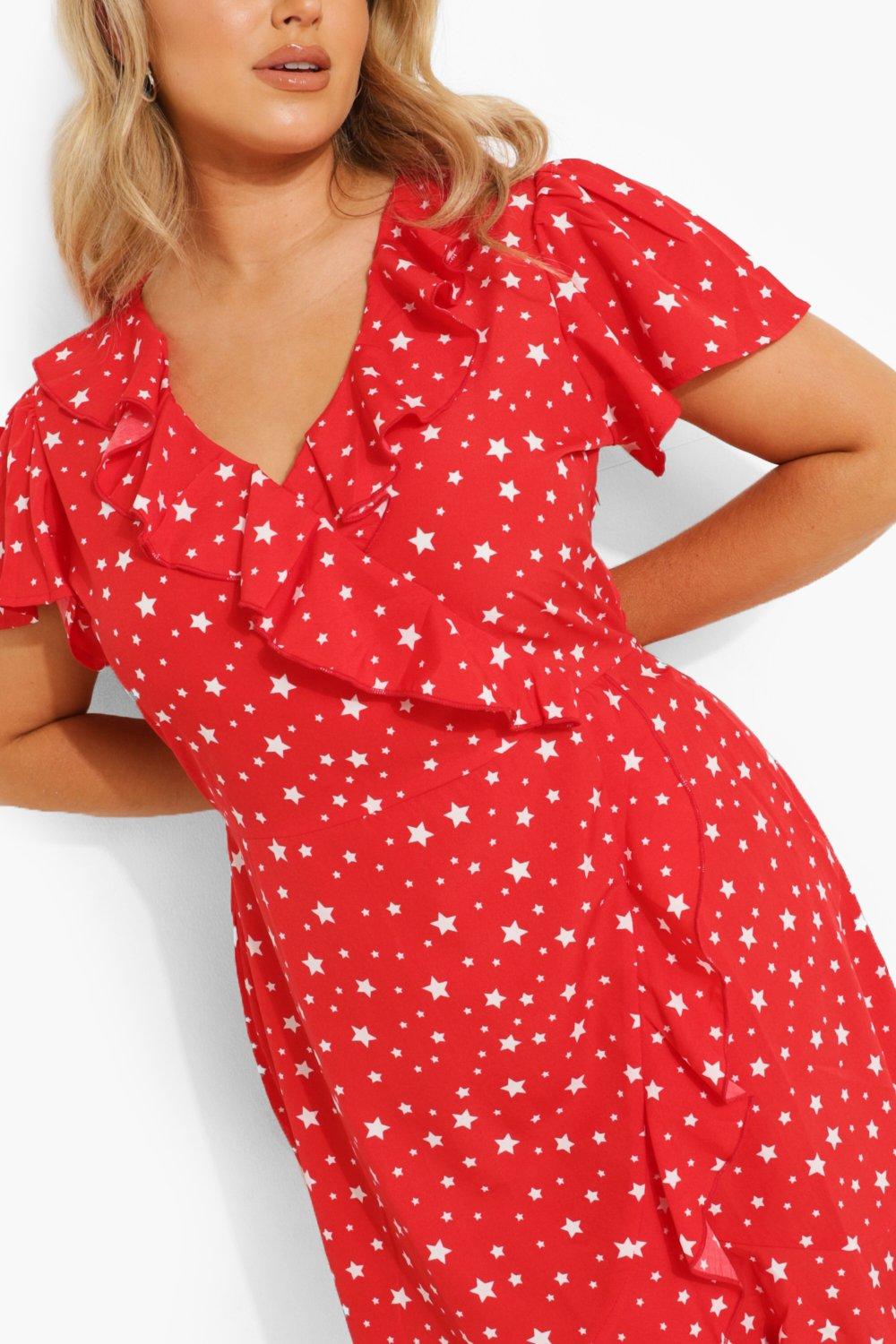 Boohoo star print store wrap midi dress