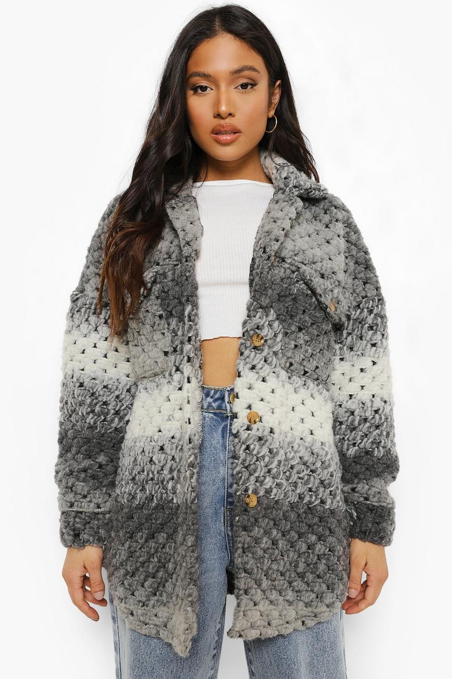 Grey Petite Ombre  Knitted Shacket image number 1