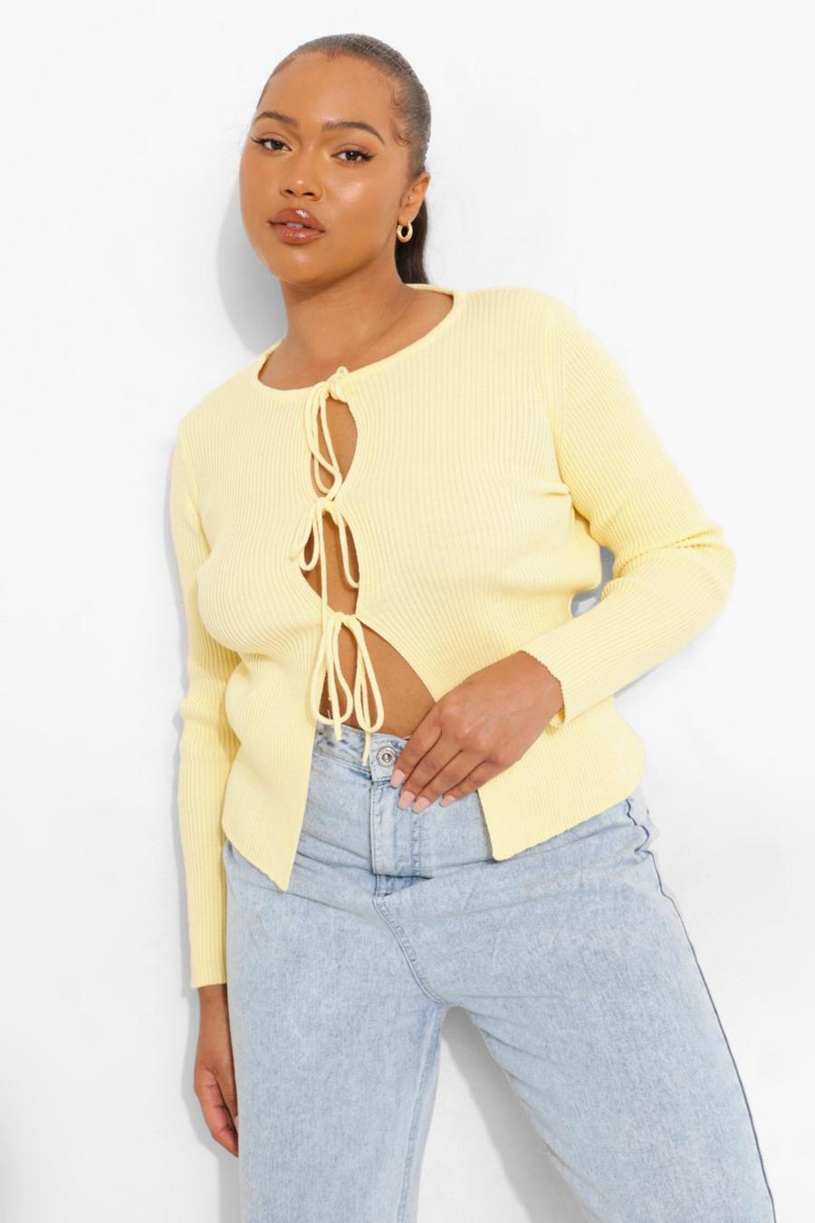 Lemon Plus Knitted Lace Up Cardigan image number 1