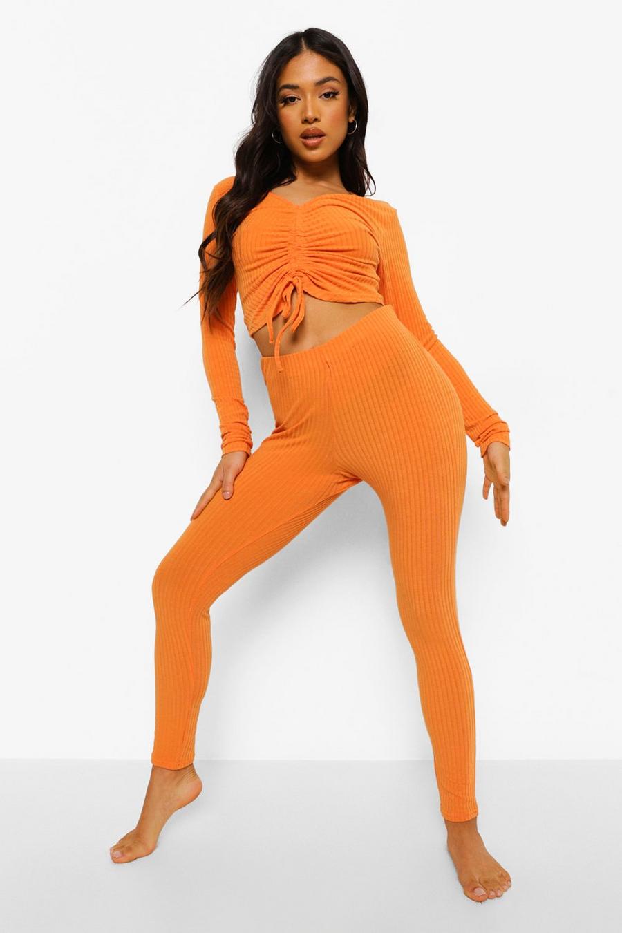 Orange Petite Ruched Thumb Hole Top & Legging Set image number 1