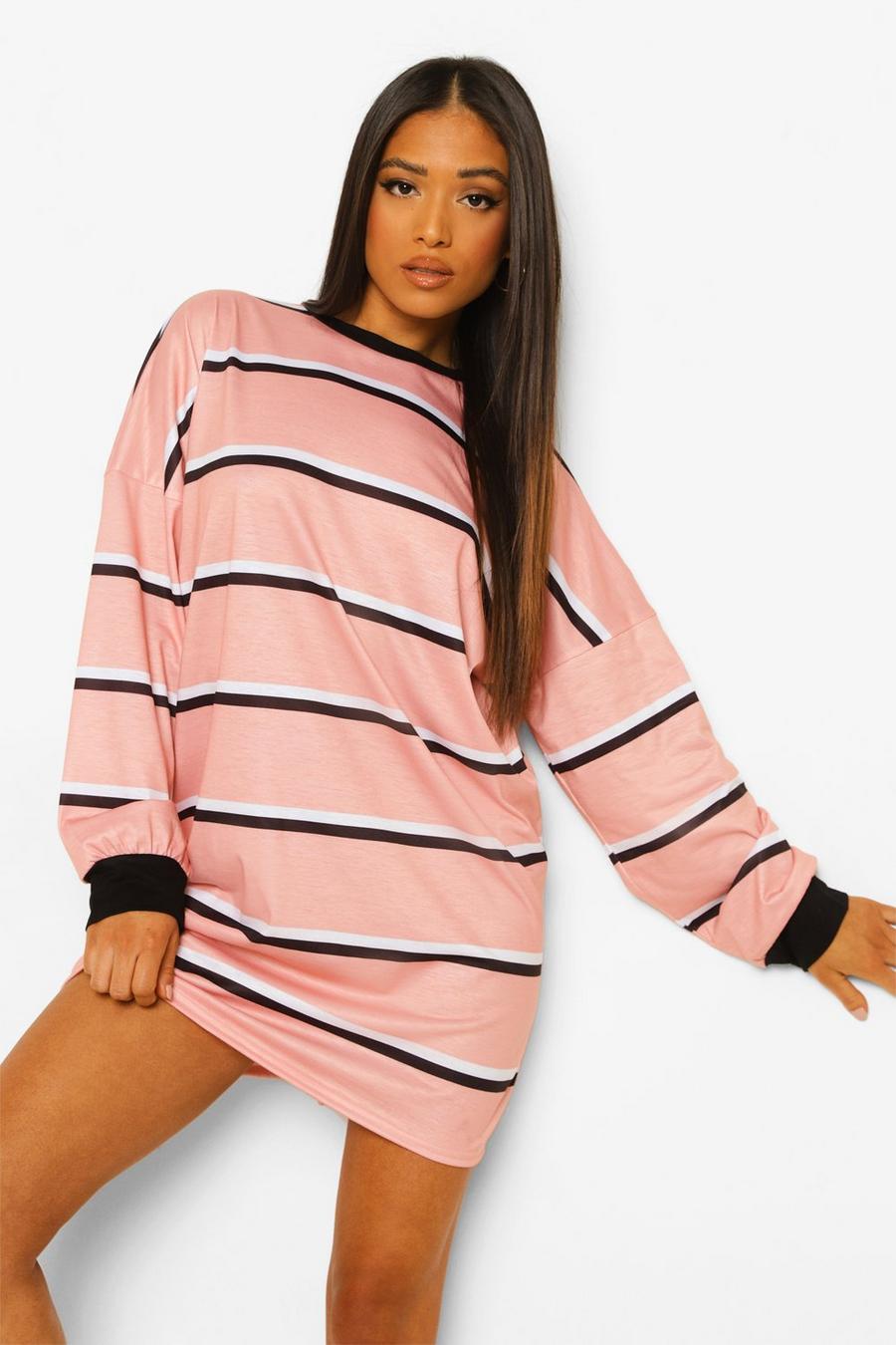 Petite - Robe t-shirt oversize à rayures, Light pink image number 1