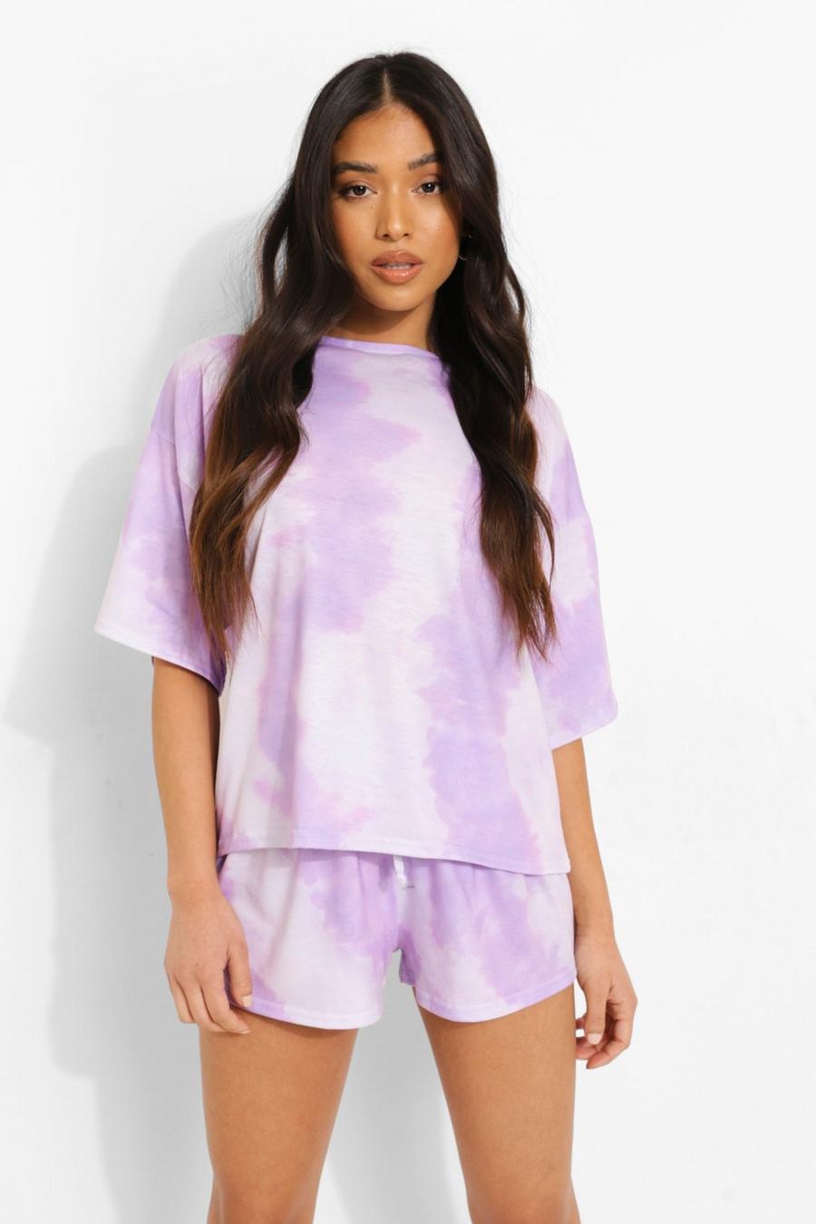 Lilac Petite Tie Dye Pyjama Set Met Shorts image number 1