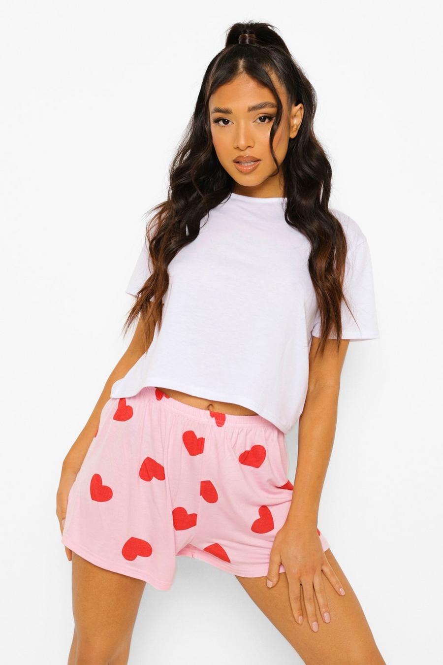 Set pigiama con pantaloncini e stampa di cuori Petite, Rosa image number 1