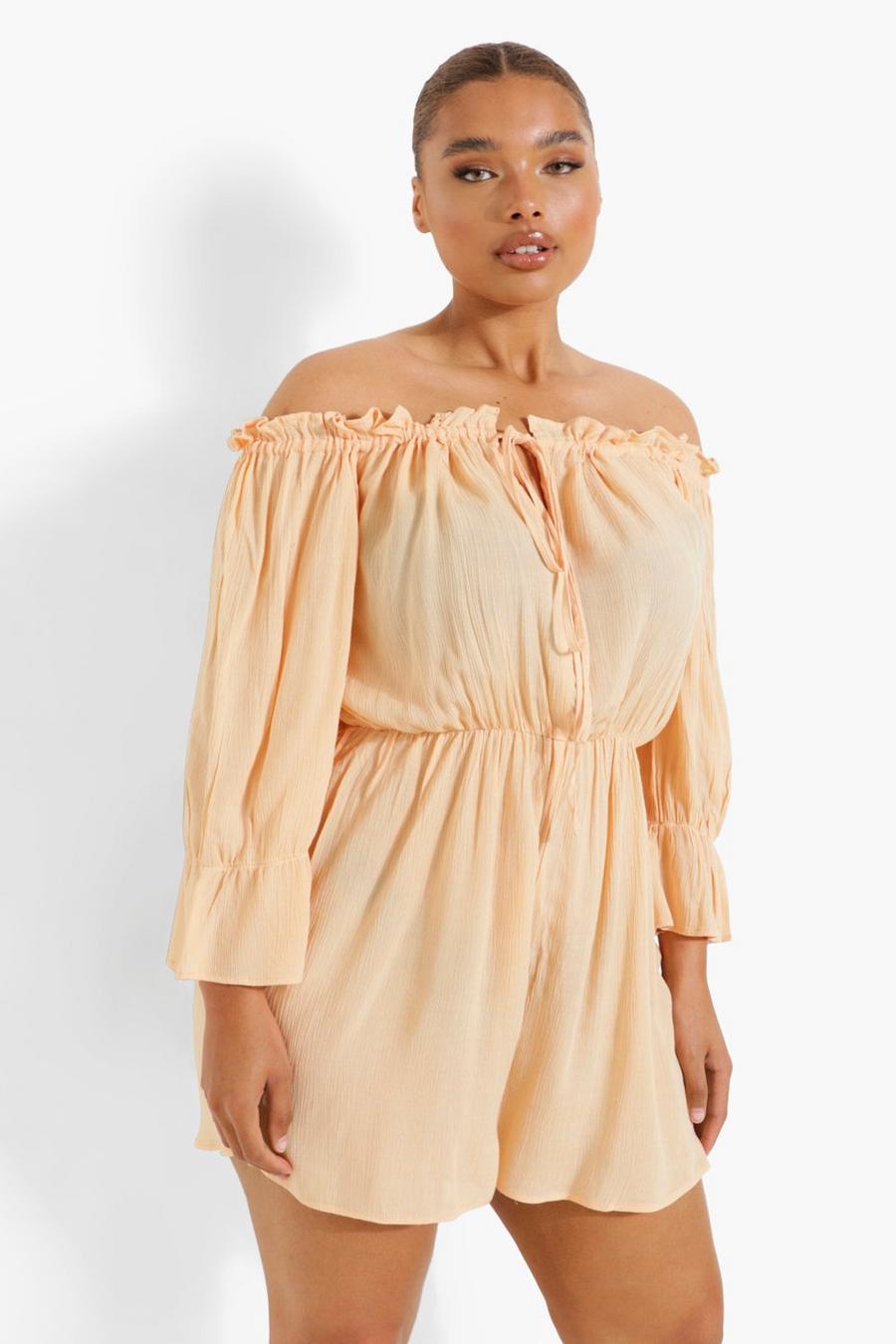 Stone Plus Cheesecloth Off Shoulder Playsuit image number 1