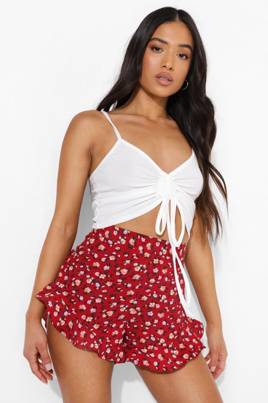 Red Petite Ditsy Woven Flippy Shorts image number 1