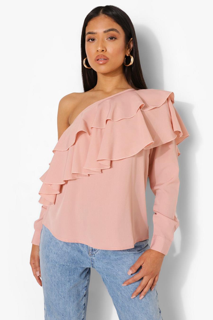 Blush Petite Woven Ruffle One Shoulder Top image number 1