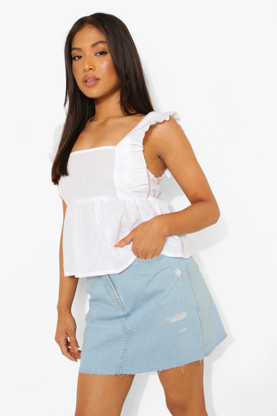 White Petite Woven Ruffle Detail Smock Top image number 1
