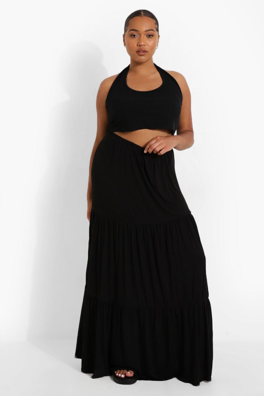 Black Plus Jersey Tiered Maxi Skirt image number 1