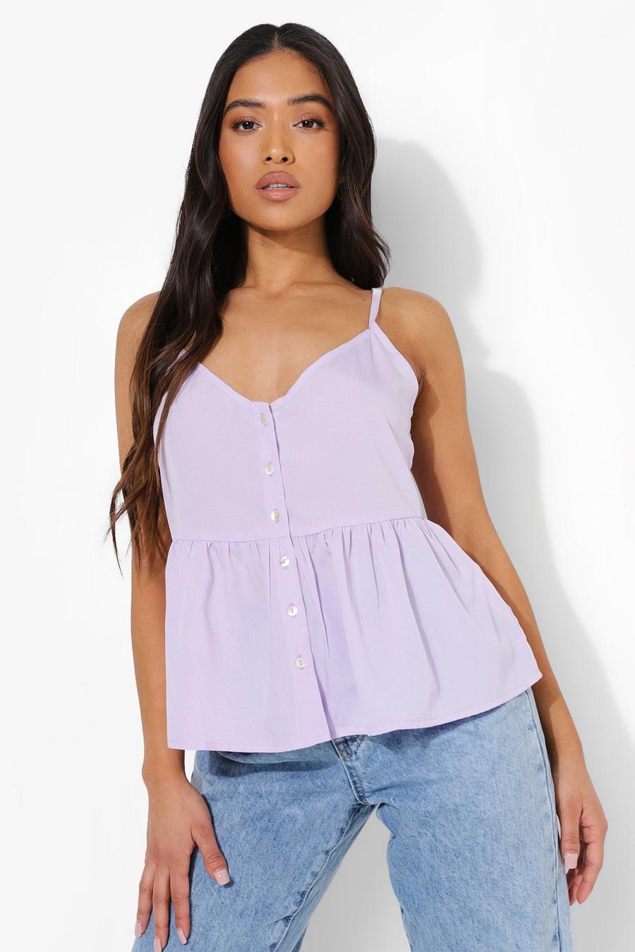 Lilac Petite Button Detail Woven Peplum Cami Top image number 1