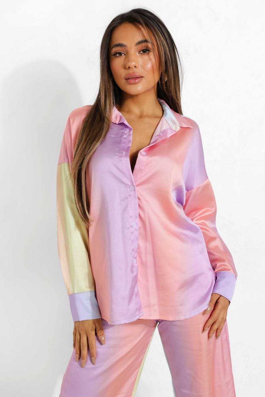 Petite oversize ombre Satin-Hemd, Pink image number 1