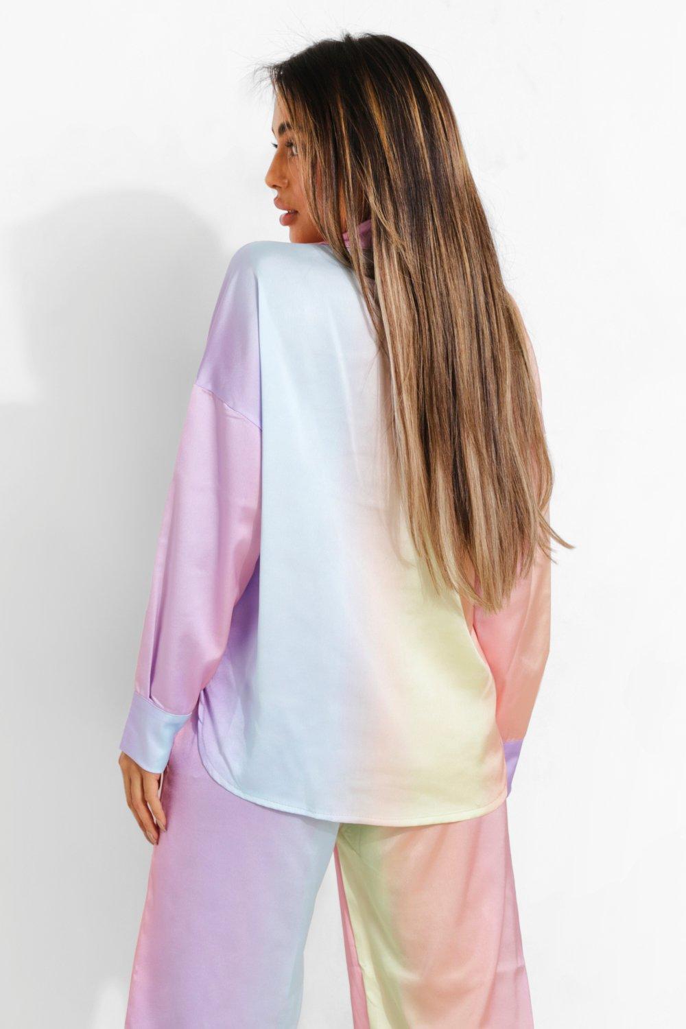 Petite Pastel Ombre Oversized Satin Shirt | boohoo