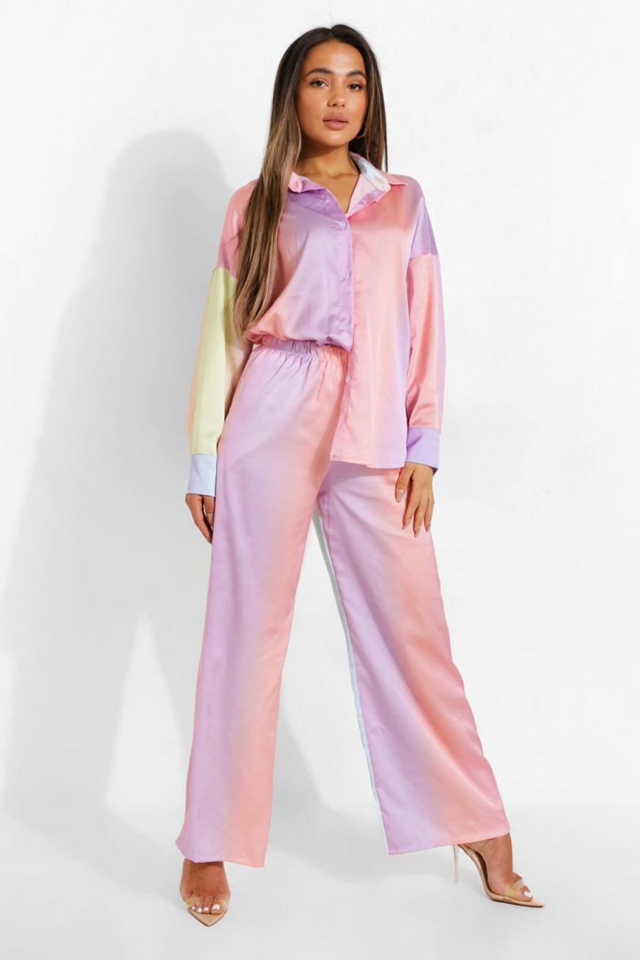Pink Petite Ombre Satin Wide Leg Pants image number 1