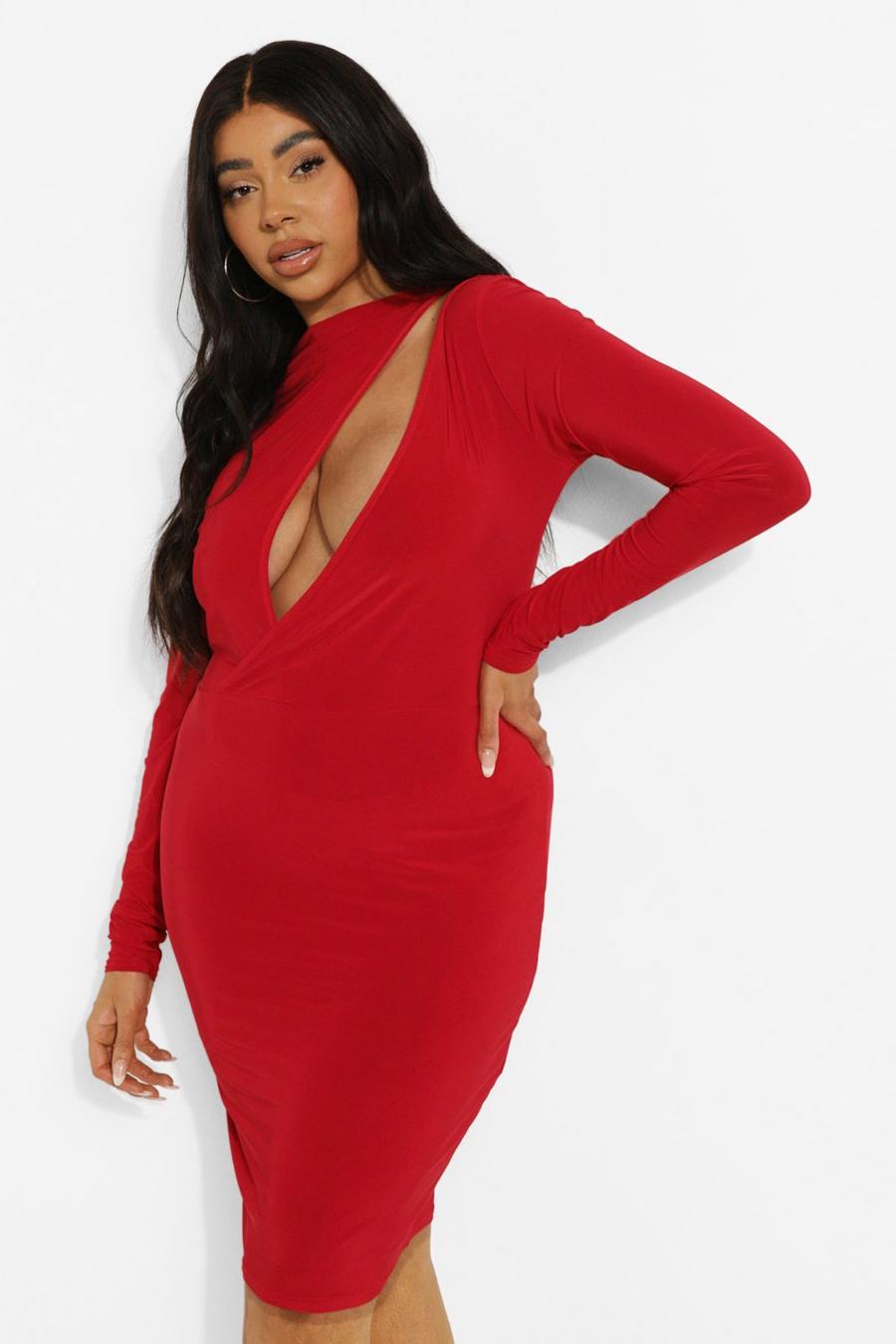 Red Plus Slinky Cut Out Mini Dress image number 1