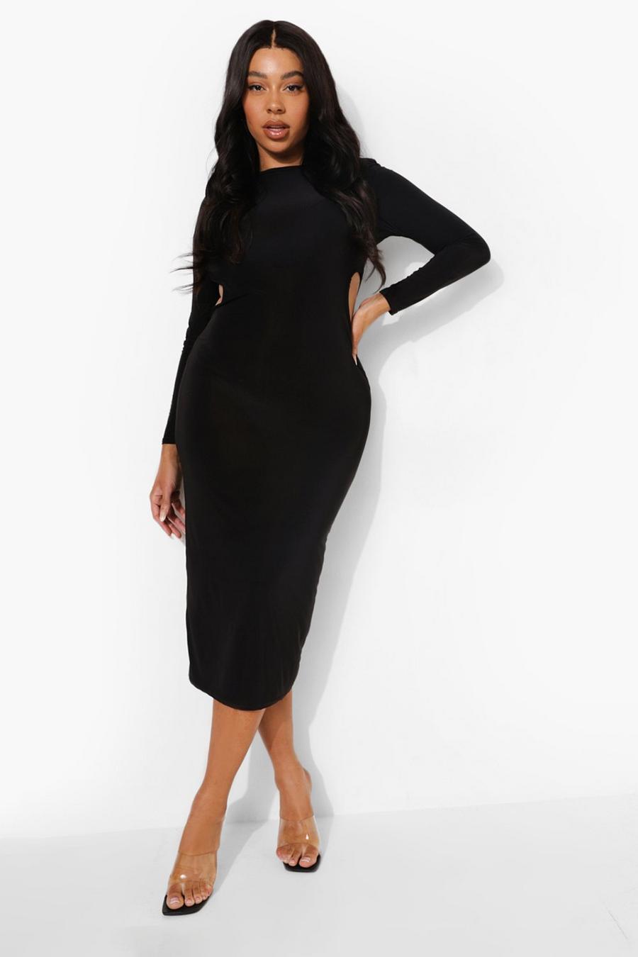 Black Plus Slinky Cut Out Midaxi Dress image number 1