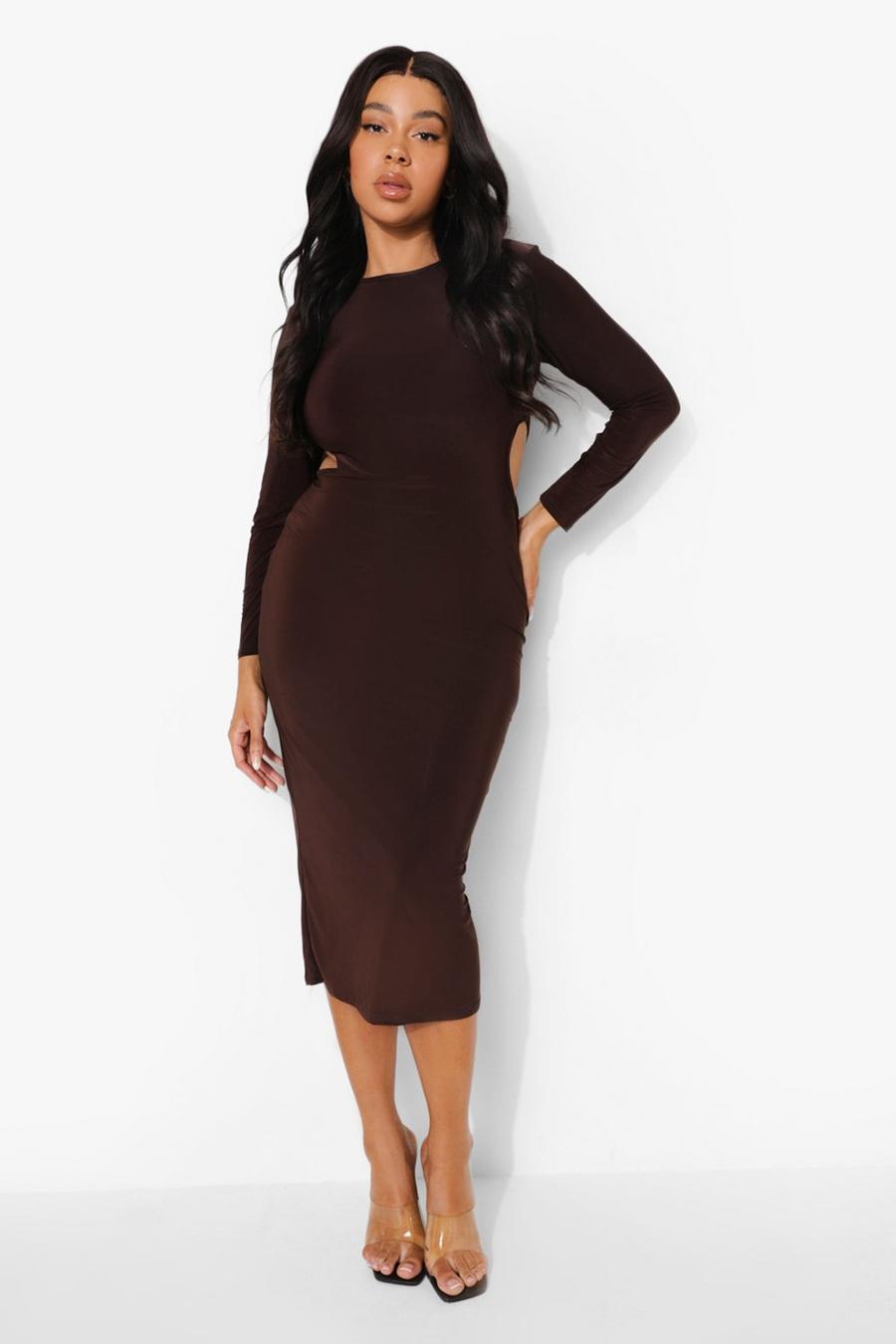 Chocolate Plus Slinky Cut Out Midi Dress image number 1