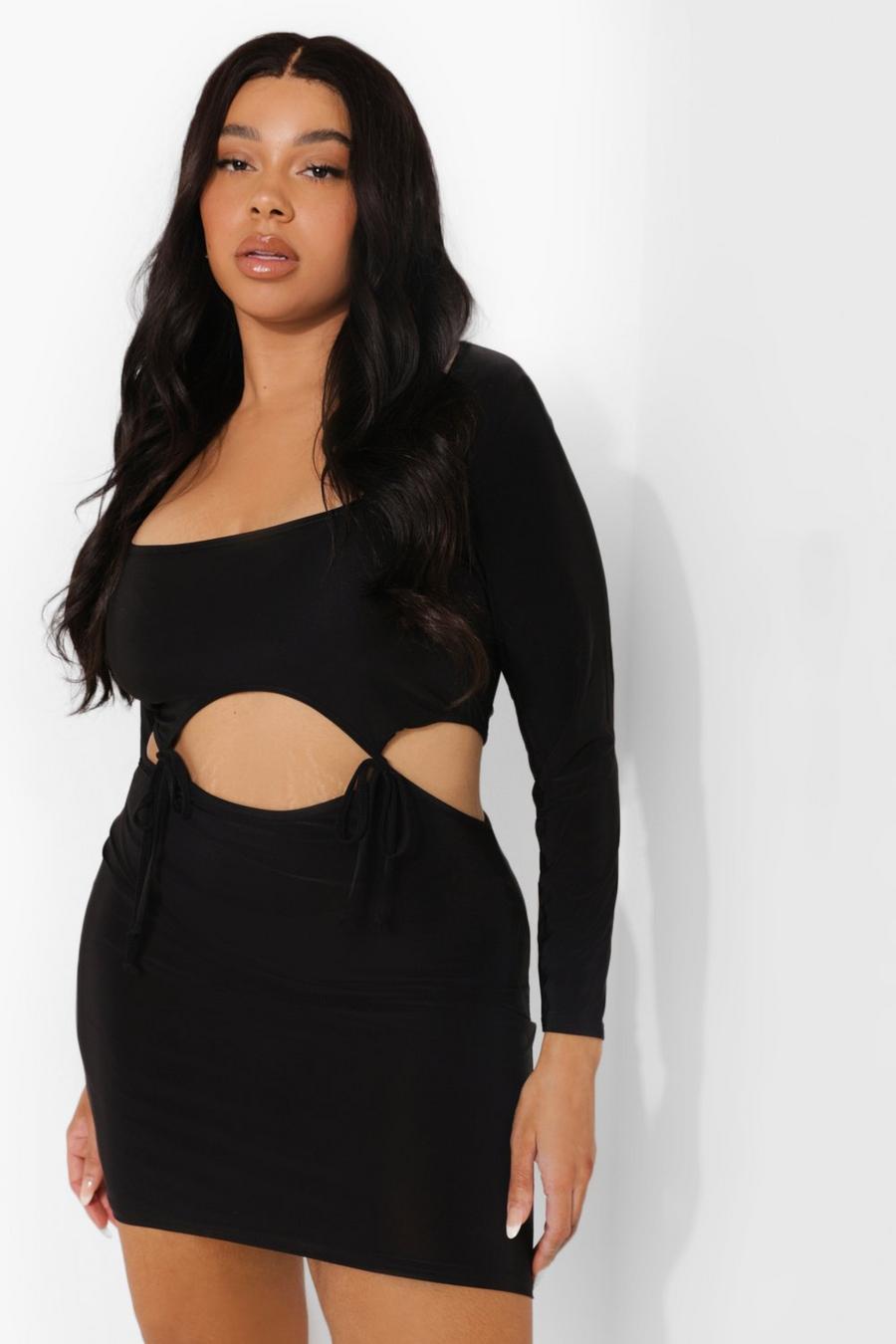 Black Plus Slinky Square Neck Cut out Bodycon image number 1